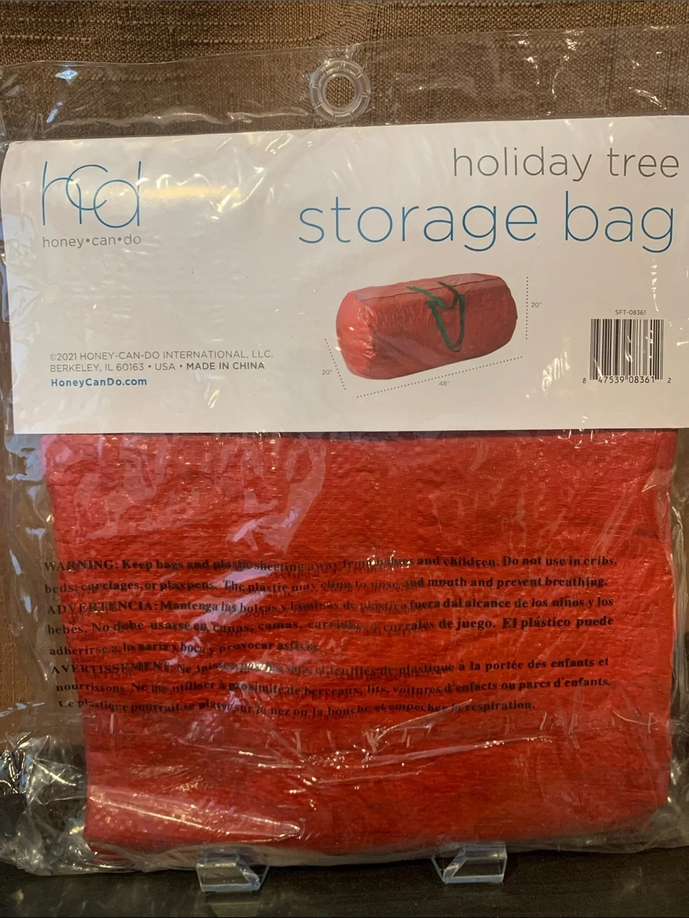 Honey-Can-Do Red Holiday Tree Storage Bag - Protective Garland & Tree Carrier